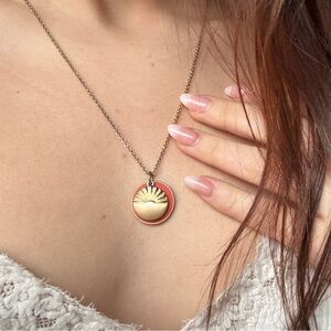 Gold and Pink Sun Pendant Necklace